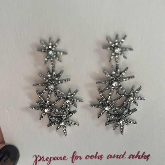 Loft Rhinestone Silver Tone Drop Earrings New With Tags - Picture 8 of 8